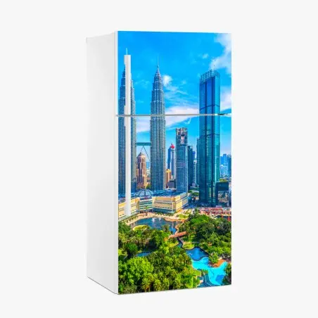 Pegatina para frigorífico panorámica urbana de Kuala Lumpur y Torres Petronas – Pixers®