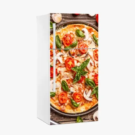 Pegatina para frigorífico pizza italiana rústica con albahaca y tomates cherry – Pixers®