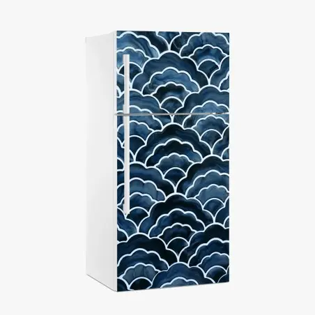 Pegatina para frigorífico patrón de olas japonesas en acuarela azul – Pixers®