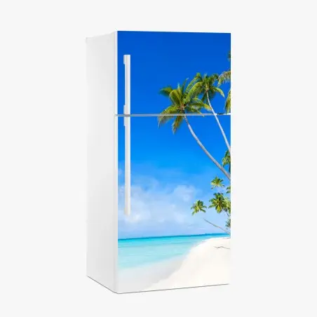 Pegatina para frigorífico playa tropical con palmeras y aguas turquesas – Pixers®