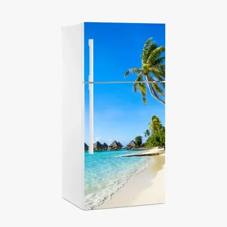 Pegatina para frigorífico paraíso tropical con bungalows sobre el agua – Pixers®