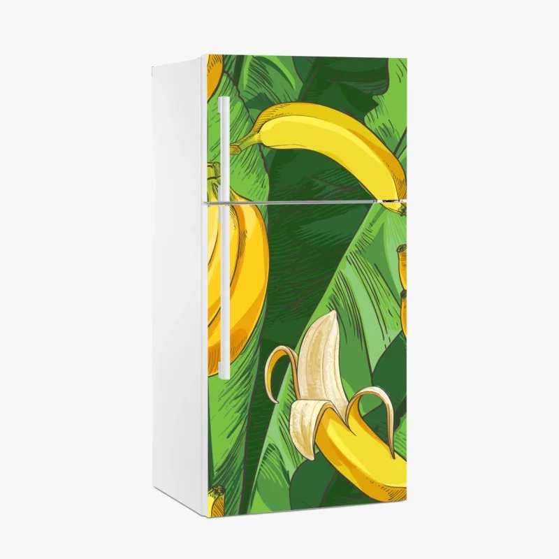 Pegatina para frigorífico diseño tropical de plátanos y hojas verdes