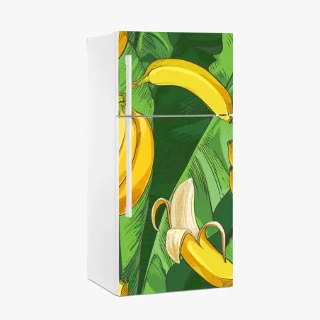 Pegatina para frigorífico diseño tropical de plátanos y hojas verdes – Pixers®