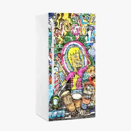 Pegatina para frigorífico mural urbano vibrante de fantasía y música – Pixers®