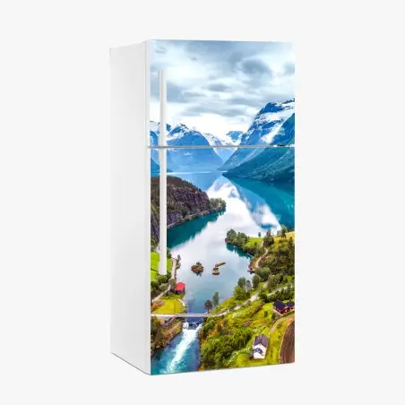 Pegatina para frigorífico paisaje aéreo del fiordo de Noruega – Pixers®