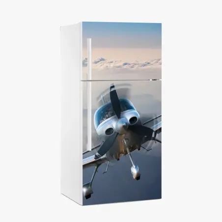 Pegatina para frigorífico avión monomotor sobre paisaje montañoso al amanecer – Pixers®