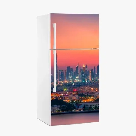 Pegatina para frigorífico atardecer en el horizonte de Dubái – Pixers®