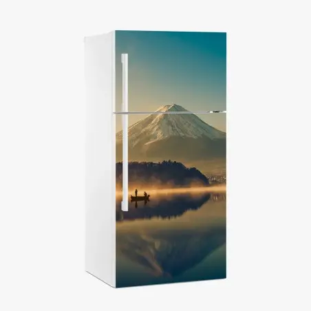 Pegatina para frigorífico amanecer vintage en Lago Kawaguchiko con Monte Fuji – Pixers®