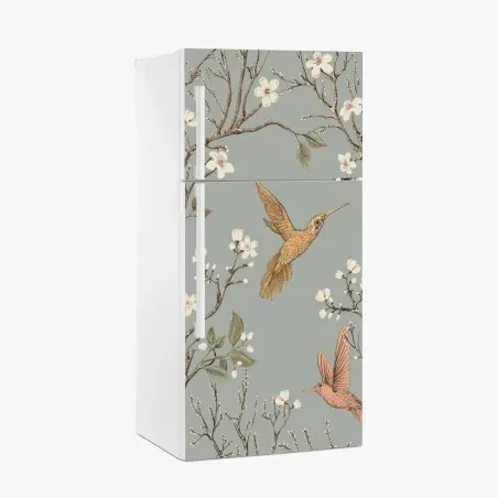 Pegatina para frigorífico colibríes y flores en ramas estilo botánico – Pixers®