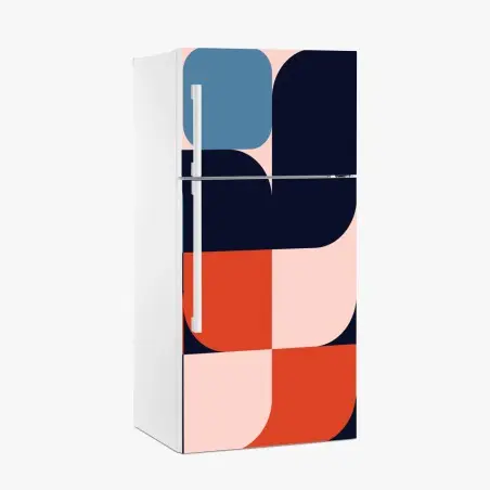 Pegatina para frigorífico patrón geométrico retro en tonos rosa, azul y rojo – Pixers®