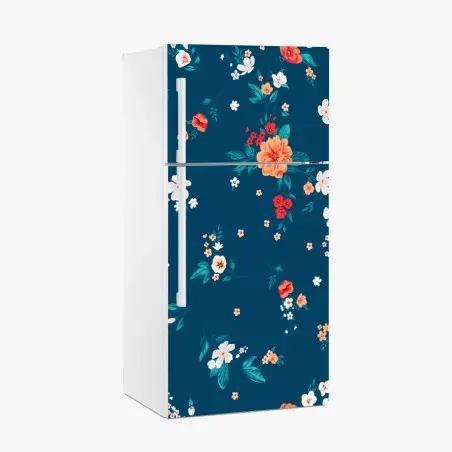 Pegatina para frigorífico estampado floral azul con flores naranjas y blancas – Pixers®