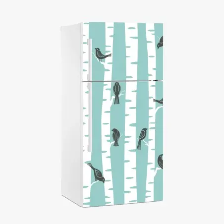 Pegatina para frigorífico patrón de abedules y pájaros en menta – Pixers®