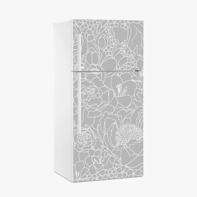 Pegatina para frigorífico patrón floral minimalista en tonos grises