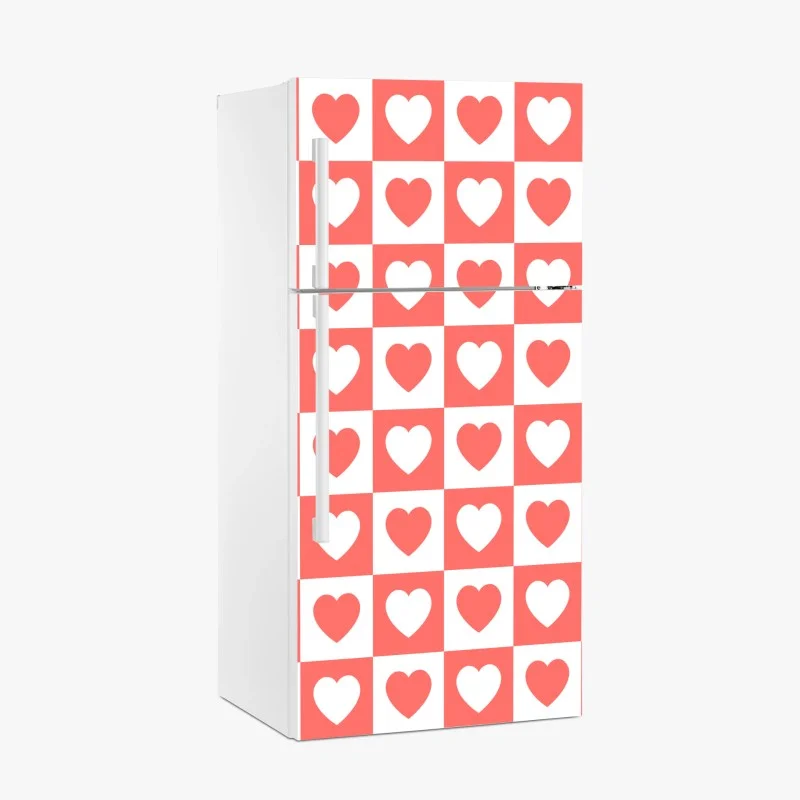 Pegatina para frigorífico patrón de corazones coral en damero