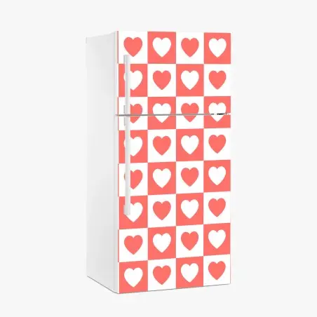 Pegatina para frigorífico patrón de corazones coral en damero – Pixers®
