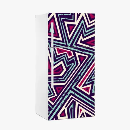 Pegatina para frigorífico patrón geométrico vibrante en tonos turquesa y magenta – Pixers®