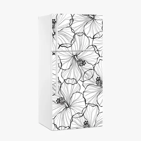 Pegatina para frigorífico patrón botánico de hibiscos en blanco y negro – Pixers®