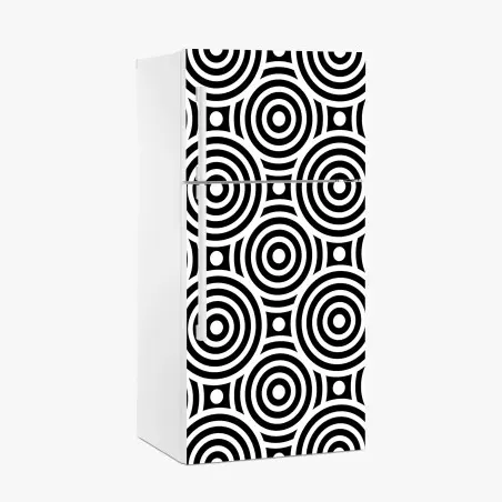 Pegatina para frigorífico patrón óptico de círculos concéntricos en blanco y negro – Pixers®