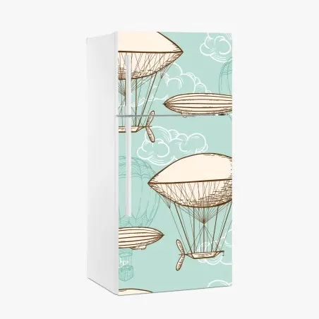 Pegatina para frigorífico diseño retro de globos aerostáticos y dirigibles sobre fondo turquesa – Pixers®