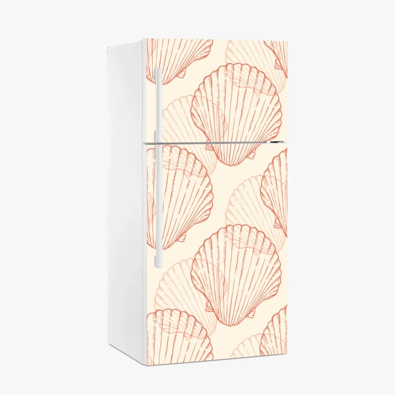 Pegatina para frigorífico patrón de conchas marinas en tonos coral