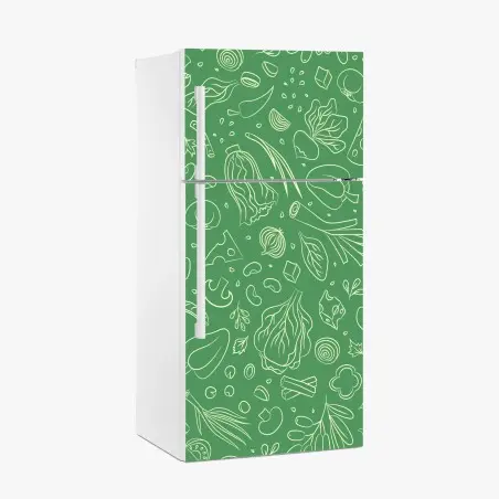 Pegatina para frigorífico diseño de verduras ilustradas sobre fondo verde – Pixers®