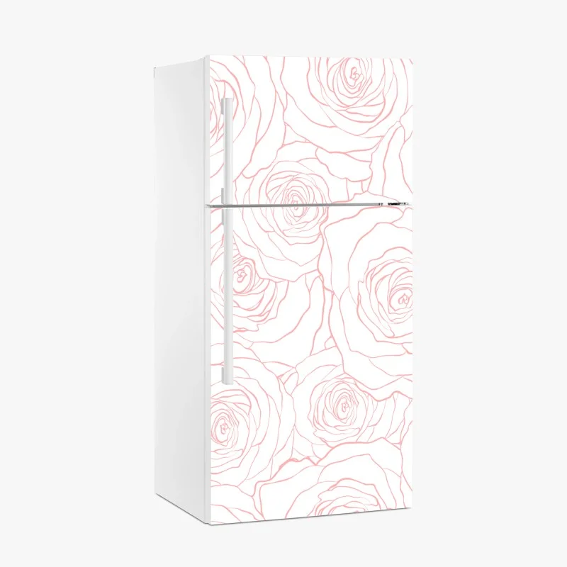 Pegatina para frigorífico diseño floral de rosas en contorno rosa