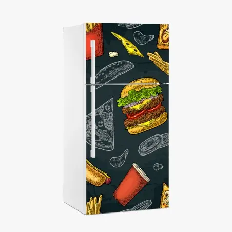 Pegatina para frigorífico festín de comida rápida estilo retro – Pixers®