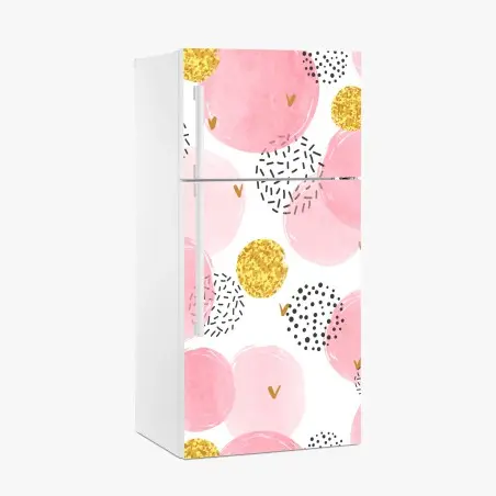 Pegatina para frigorífico patrón acuarela rosa con detalles dorados y corazones – Pixers®