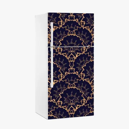 Pegatina para frigorífico patrón floral dorado sobre fondo azul marino – Pixers®