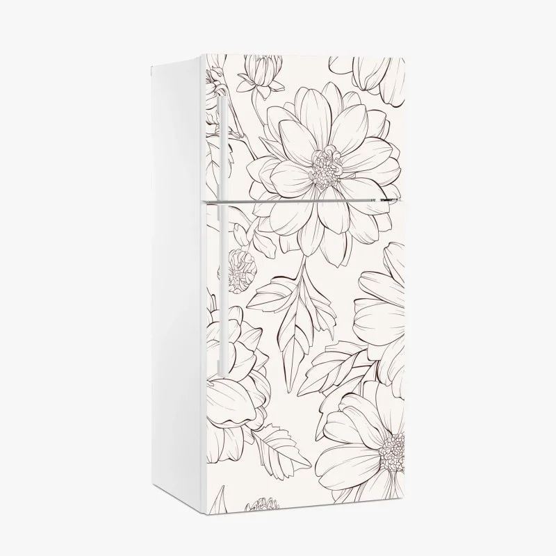 Pegatina para frigorífico estampado floral delicado en blanco y negro
