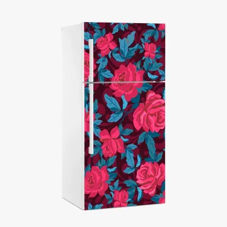 Pegatina para frigorífico patrón floral de rosas en tonos burdeos y azul – Pixers®