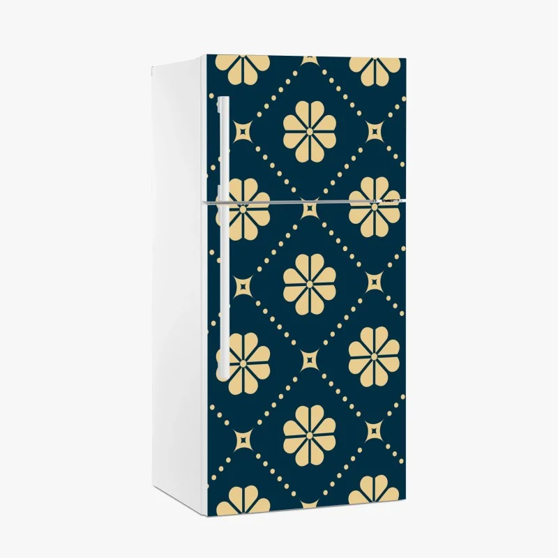 Pegatina para frigorífico patrón floral geométrico en azul marino y crema