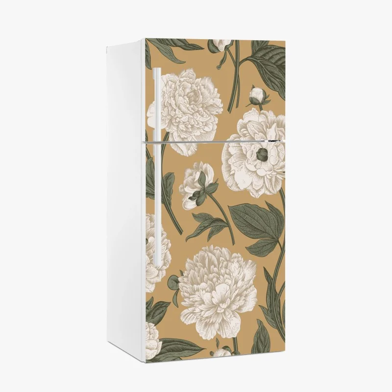 Pegatina para frigorífico estampado botánico de peonías sobre fondo beige