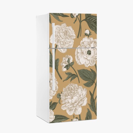 Pegatina para frigorífico estampado botánico de peonías sobre fondo beige – Pixers®