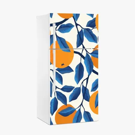 Pegatina para frigorífico estampado de naranjas y hojas azules – Pixers®