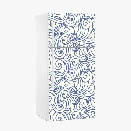 Pegatina para frigorífico patrón de olas ornamentales en azul – Pixers®