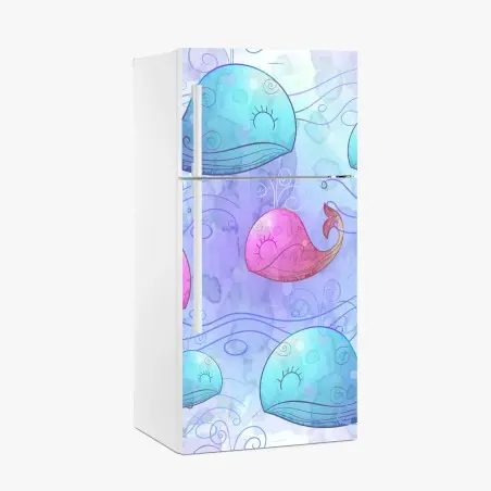 Pegatina para frigorífico ballenas acuareladas en tonos pastel para decoración infantil – Pixers®