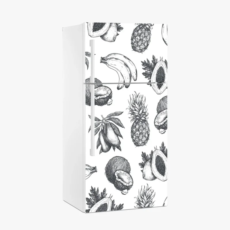 Pegatina para frigorífico patrón de frutas tropicales en estilo boceto