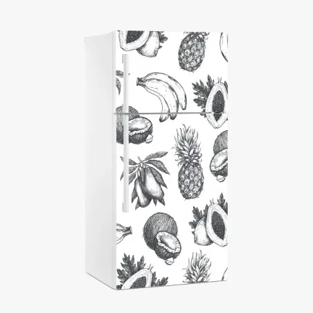 Pegatina para frigorífico patrón de frutas tropicales en estilo boceto – Pixers®