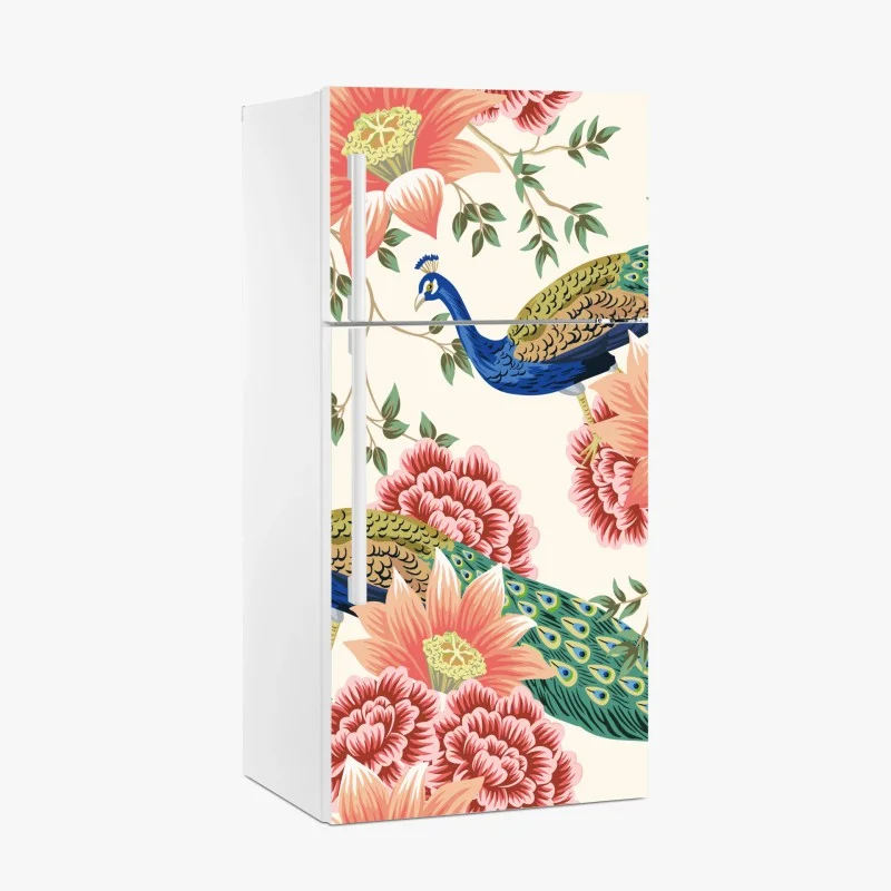 Pegatina para frigorífico diseño decorativo de pavos reales y flores
