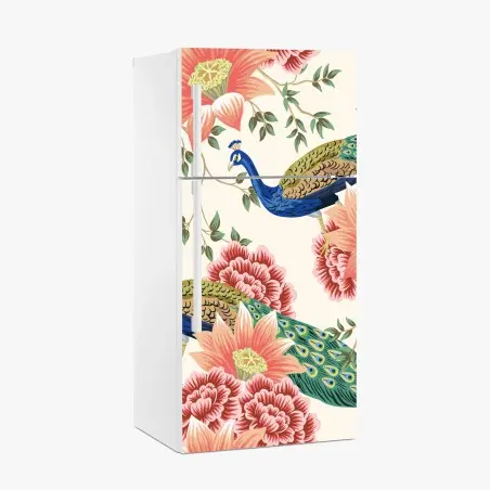 Pegatina para frigorífico diseño decorativo de pavos reales y flores – Pixers®