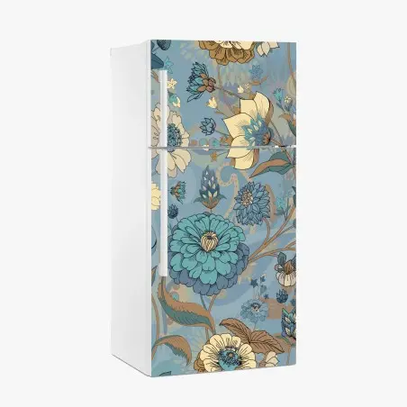 Pegatina para frigorífico patrón floral vintage en tonos azules y turquesa – Pixers®