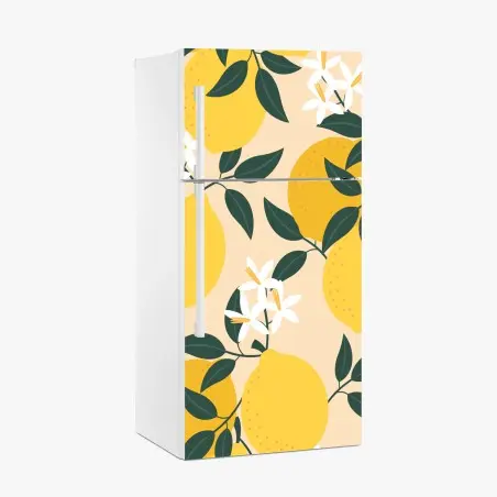 Pegatina para frigorífico diseño de limones y flores sobre fondo suave – Pixers®