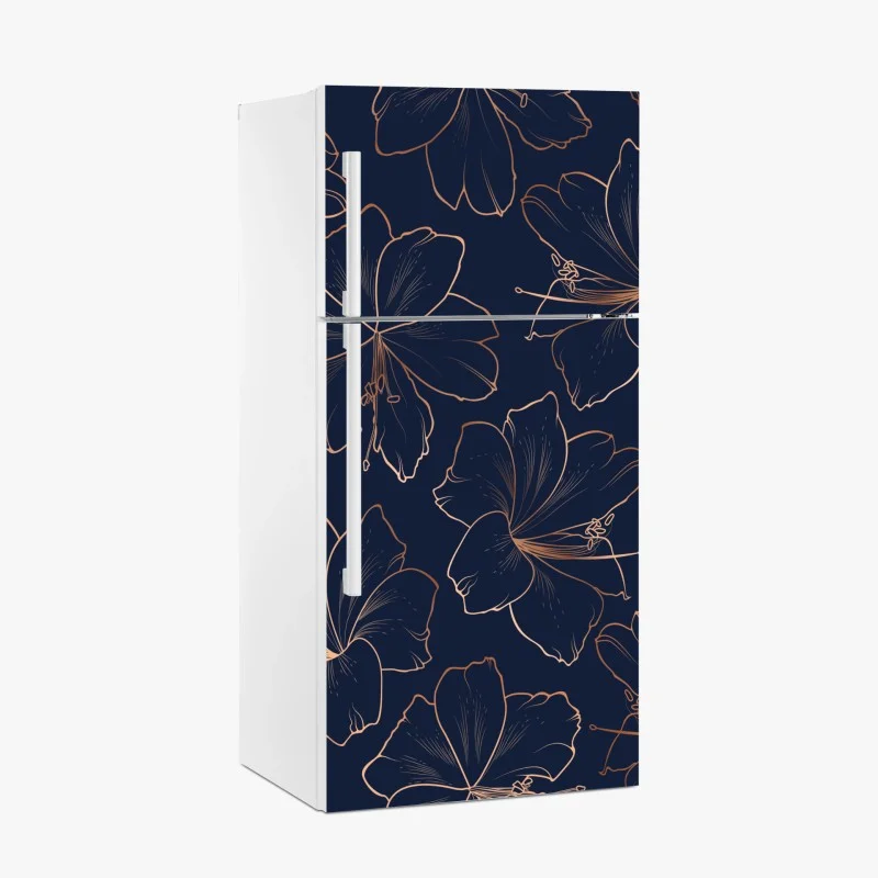 Pegatina para frigorífico diseño floral noche azul con contornos dorados