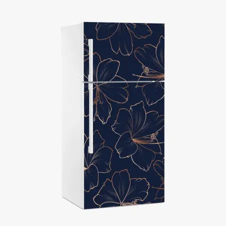 Pegatina para frigorífico diseño floral noche azul con contornos dorados – Pixers®