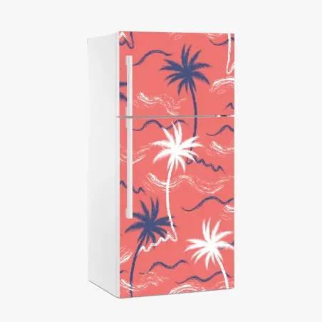 Pegatina para frigorífico diseño tropical de palmeras en coral – Pixers®
