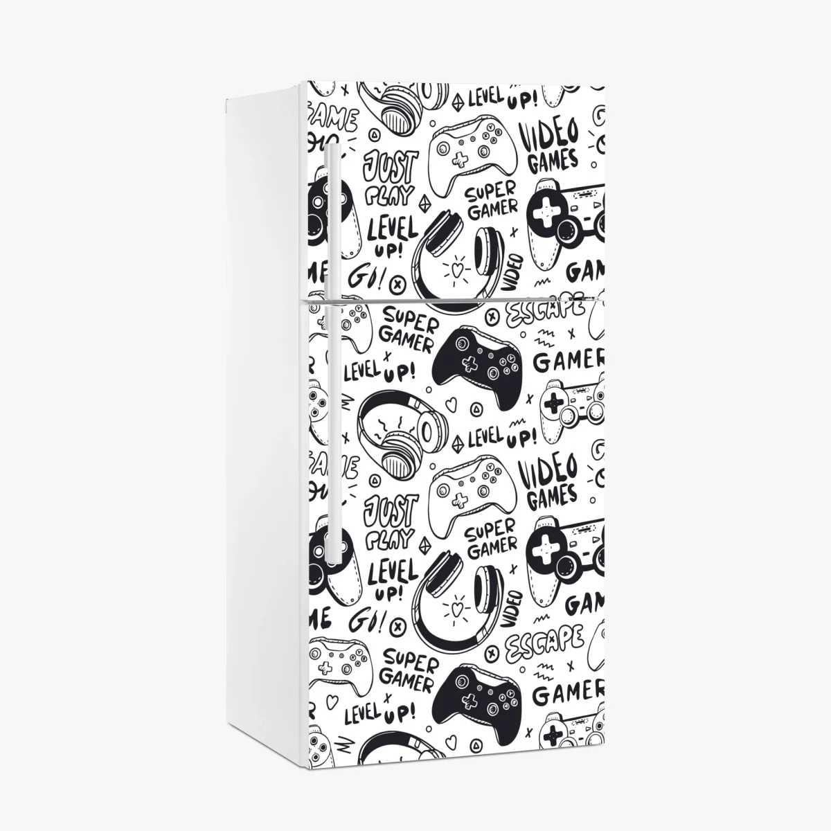 Pegatina para frigorífico patrón de videojuegos en estilo doodle blanco y negro – Pixers® Pegatina para frigorífico patrón de videojuegos en estilo doodle blanco y negro – Pixers®