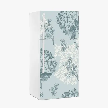 Pegatina para frigorífico estampado botánico de hortensias en tonos azules – Pixers®