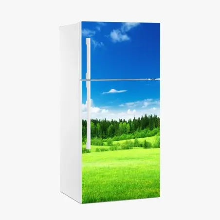 Pegatina para frigorífico paisaje primaveral de pradera y bosque – Pixers®