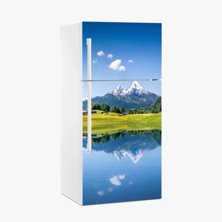 Pegatina para frigorífico reflejo sereno en lago de montaña – Pixers®